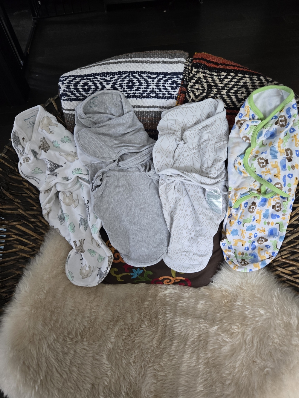aden + anais Baby Swaddle Sleep Sack Set in Gray, White & Animal Print